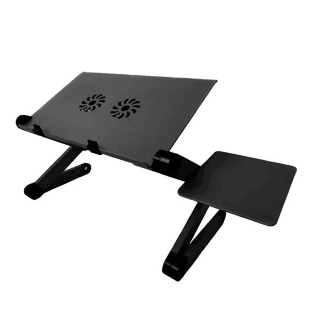 Adjustable Aluminum Laptop Desk Table Ergonomic TV Bed Lapdesk Tray PC Notebook Table Desk Stand With Cooling Fan Mouse Pad