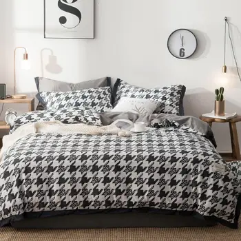 

King Queen Twin size Grey Nordic Bedding Set 100%Cotton Flat Bed Sheet set Duvet Cover Fitted sheet Pillowcase parure de lit