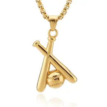 

HZMAN Baseball and Baseball Bat Cross Youth Sports Stainless Steel Pendant Necklace 22+2'' Chain