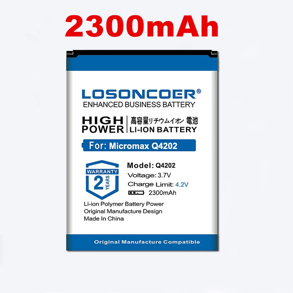 Сменные литий ионные аккумуляторы LOSONCOER 2300 мАч 100% оригинал Q4202 для Micromax мобильный