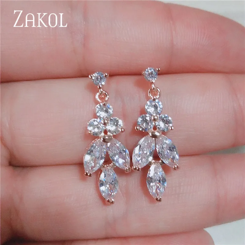 

ZAKOL Elegant Bridal Jewelry Cubic Zirconia Leaf Dangle Earrings for Women Party Dinner Birthday Wedding Accessories FSEP4048