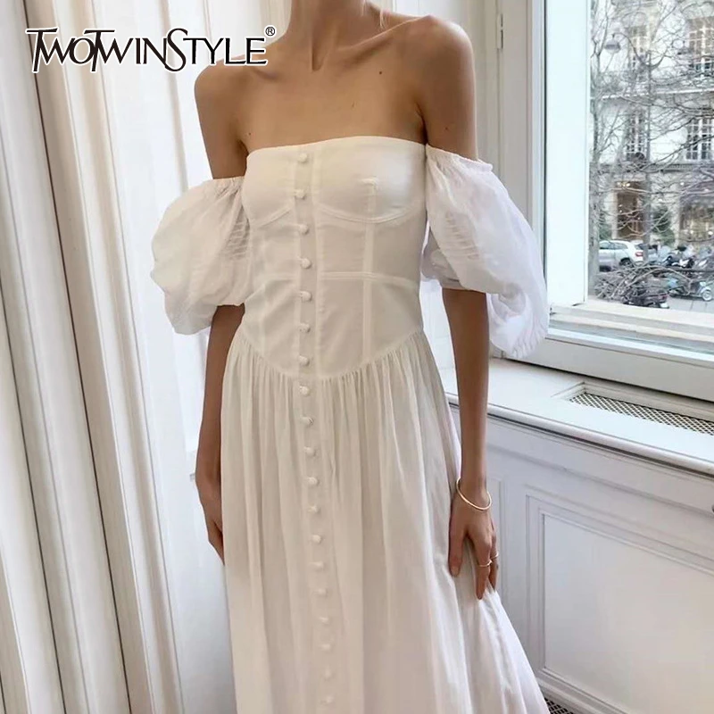 TWOTWINSTYLE Vintage Ruched Party Dresses Female Square Collar Lantern Half Sleeve High Waist Maxi Dress Women Clothing 2020 New TWOTWINSTYLE Vintage Ruched Party Dresses Female Square Collar Lantern Half Sleeve High Waist Maxi Dress Women Clothing 2020 New