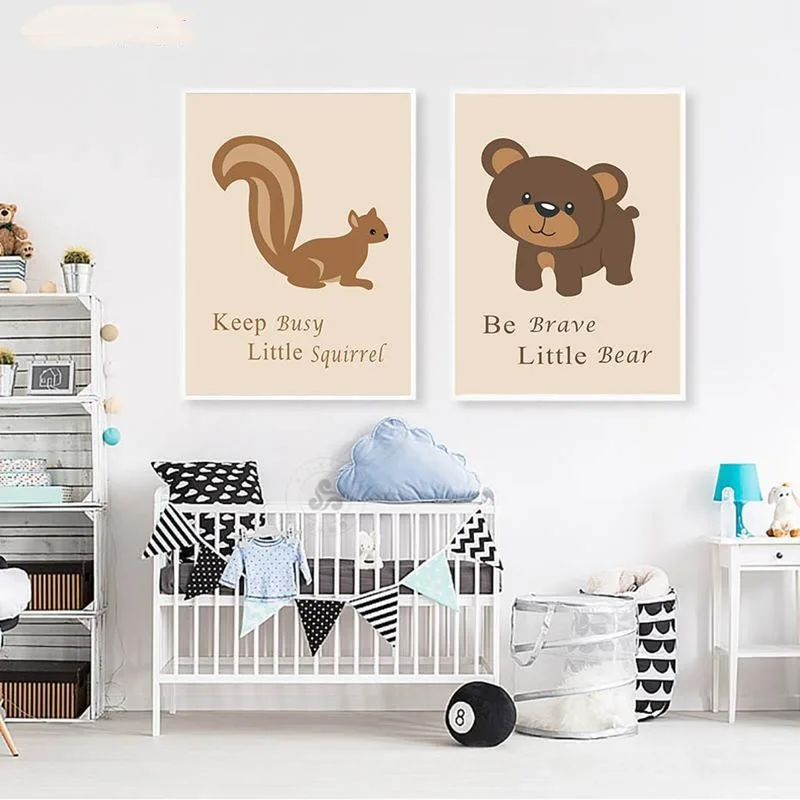 

HD Wall Art Poster Cute Cartoon Animal Picture Fox Squirrel Owl Decorative Canvas Painting Children's Room Bedroom Decor