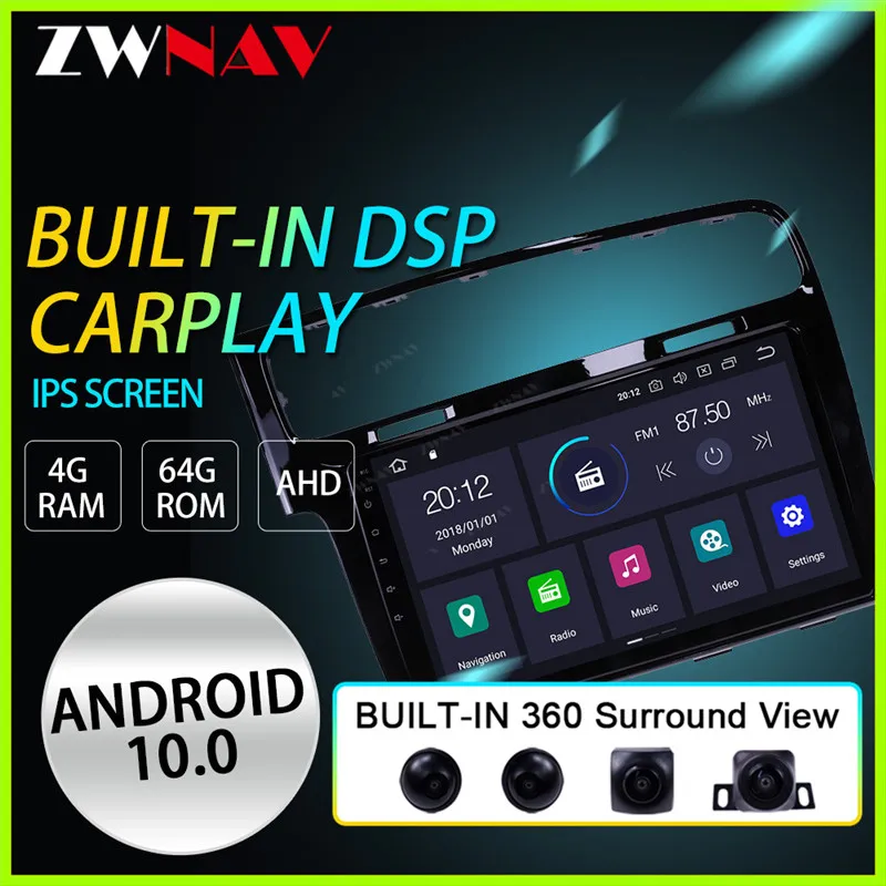ZWNAV Android 10 PX6 автомобильное радио для Фольксваген Гольф 7 VII 2014-2018 RDS DSP мультимедийные видеоплееры GPS навигация головное устройство ZWNAV Android 10 PX6 автомобильное радио для Фольксваген Гольф 7 VII 2014-2018 RDS DSP мультимедийные видеоплееры GPS навигация головное устройство