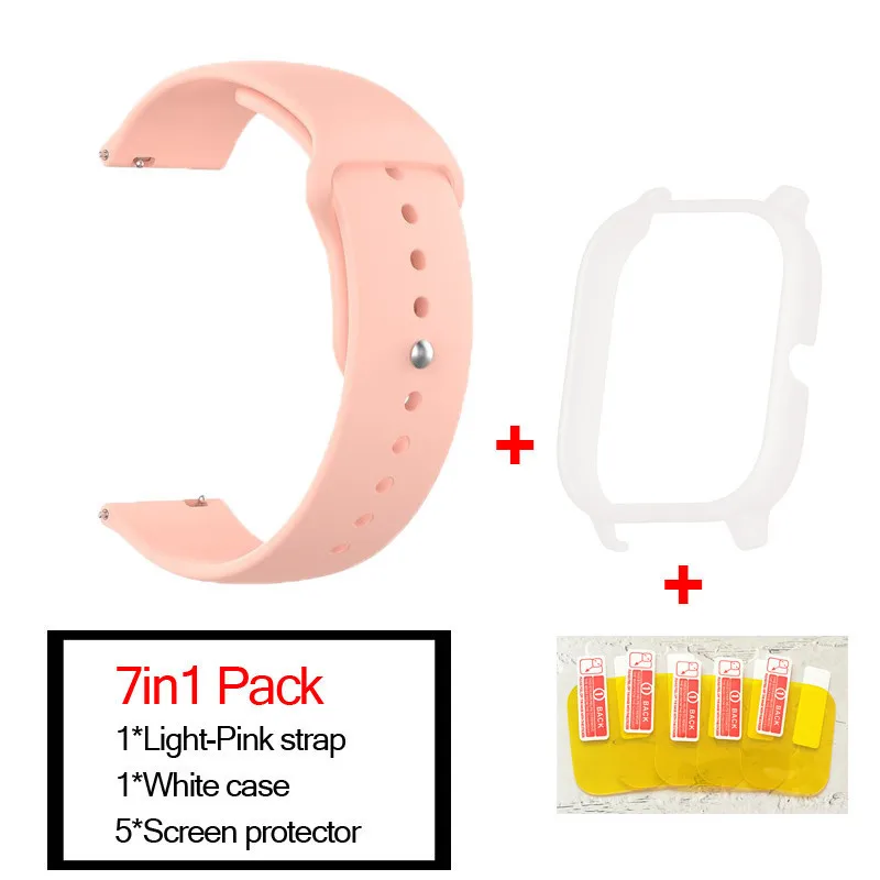 light pink-white 7в1 умные часы аксессуары для Huami Amazfit GTS ремешок силиконовый Смарт Браслет полосы для Amazfit gts чехлы Защита экрана - Цвет: light pink-white