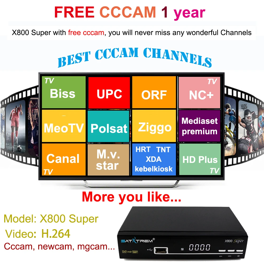 SATXTREM X800 супер ДЕШИФРАТОР спутникового телевидения камера Испания Португалия 8 cline для 1 год Европа рецептор MPEG4 HD Wifi приемник