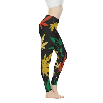 

Fashion Black Workout Leggings Women Push Up Legging Maple Leaf Printing Leggins Mujer Slim High Waist Sexy Woman Sport Pants