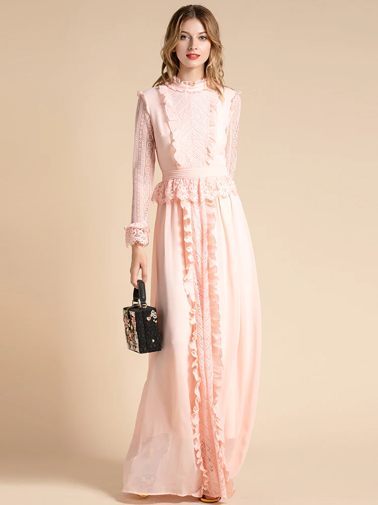 LD LINDA DELLA Solid Pink Maxi Dresses ...