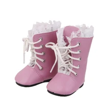 Botas Encaje Vintage cordones para muñeca americana de 18 pulgadas, regalos rosa