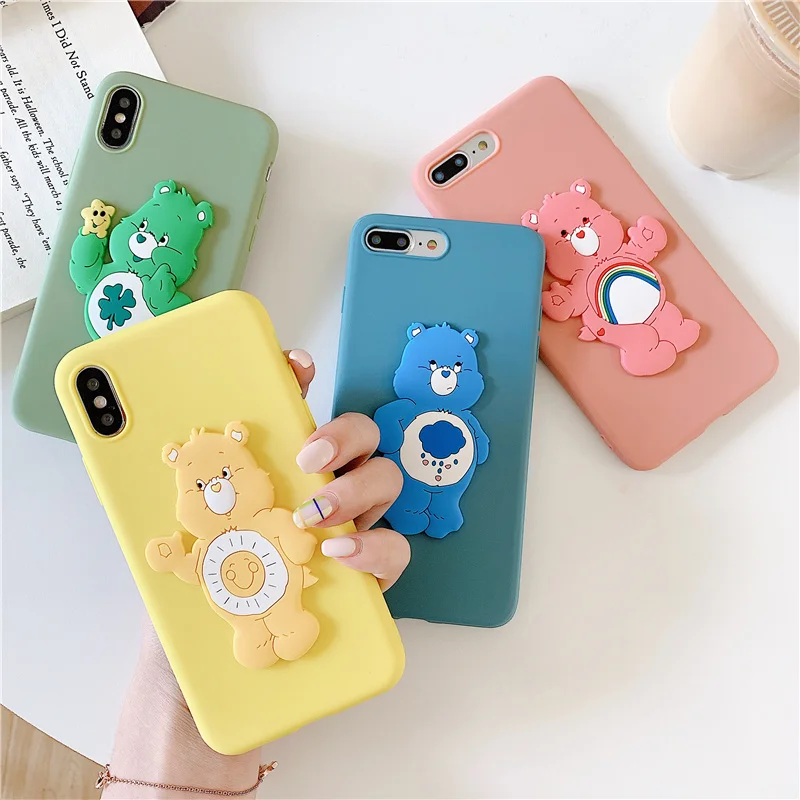 

3D korean Jelly care bears soft phone case For iphone 7 case rainbow bear silicon phone shell For iphone XS MAX XR X 6 6s 8 plus