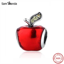 Оригинальные бусины из стерлингового серебра 925 Очаровательные Подвески принцесса яблоко мультфильм красная эмаль подходят Пандора браслеты DIY женские ювелирные изделия