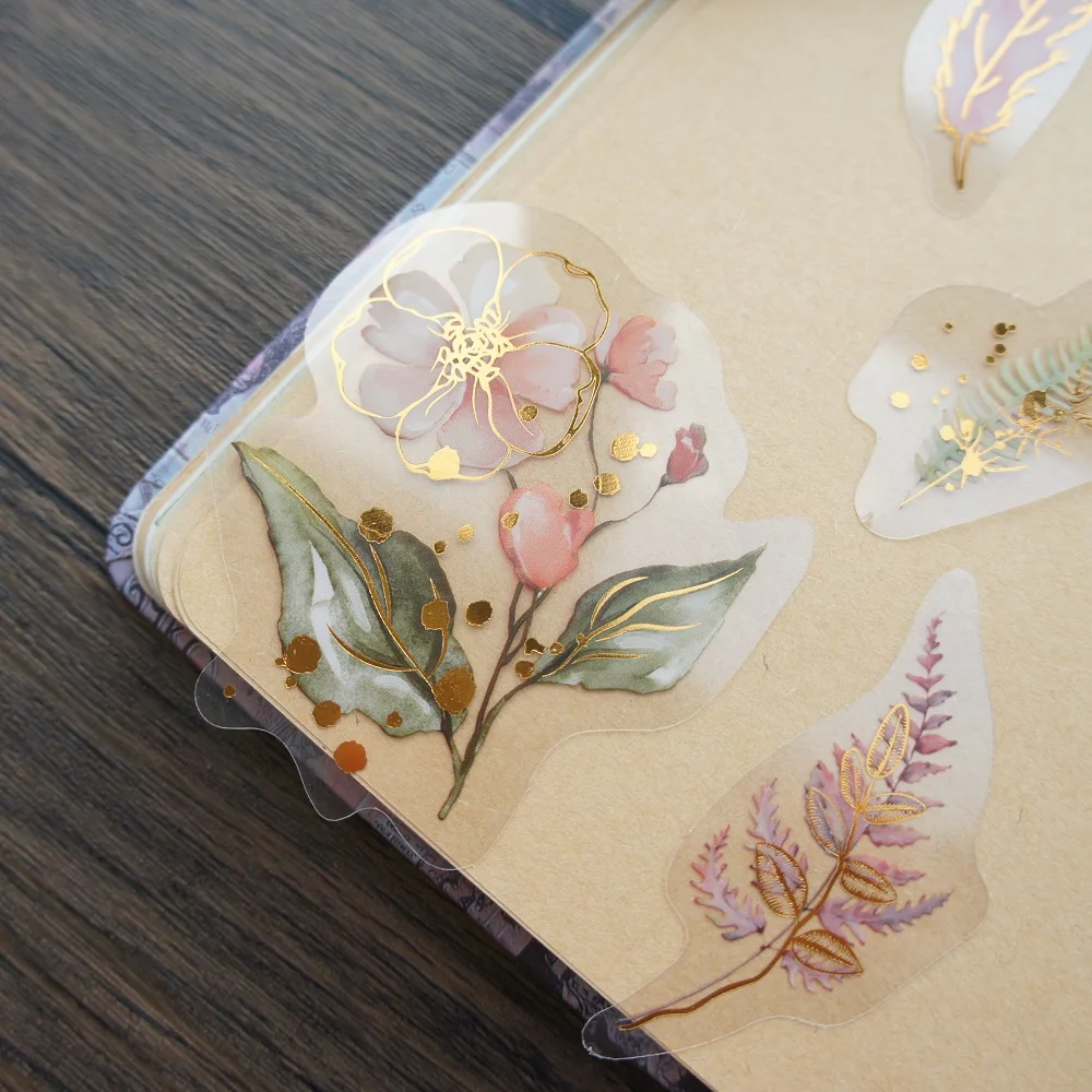 28pcs Gold Light Pink White Flower Wild Plant Things Style Sticker Scrapbooking DIY Gift Packing Label Decoration Tag
