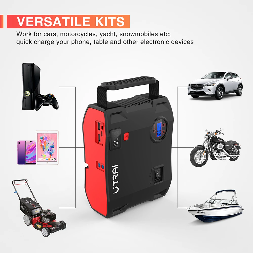 UTRAI 4 In 1 Car Jump Starter 24000mAh 2000A Pump Air Compressor 12V Emergency Car Battery Booster 150PSI Digital Tire Inflator noco gb40