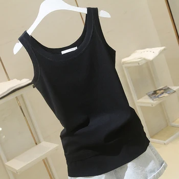 

Tank Top Woman Summer New Style Solid White Black Elastic Slim Fit Outer Wear Camisole Sleeveless Shirt Girls Ladies Tank Tops