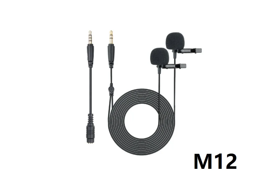 ACEMIC M11 одна осветительная головка, M12 двойной головкой высокого качества звука проводной, разъем петличный микрофон для видеокамеры/DSLR/Аксессуары для мобильных телефонов - Цвет: M12