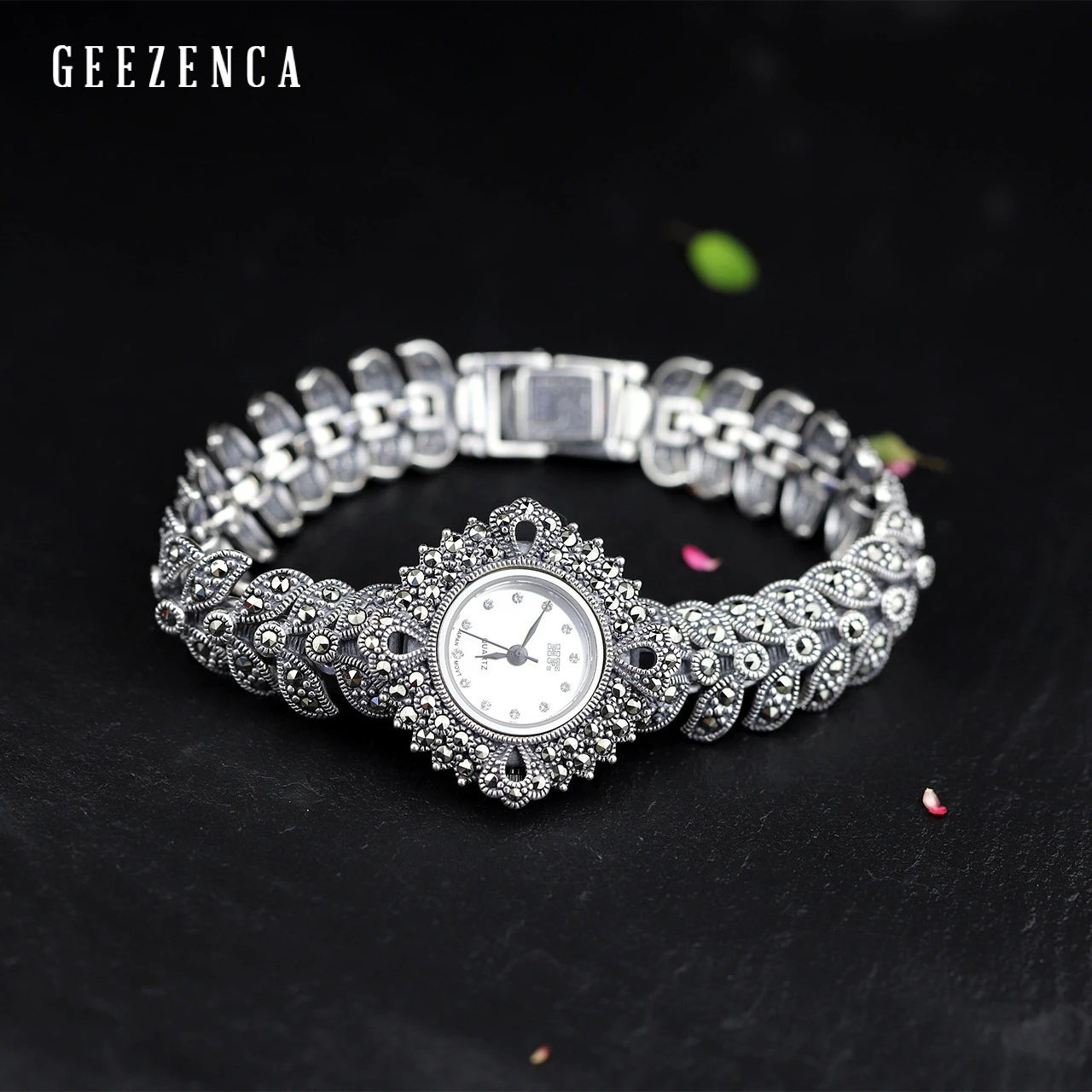 925 Sterling Thai Silver Geometric Bracelet Watch For Women Trendy Vintage Japan Movement Quartz Watch Bracelets Fine Jewelry