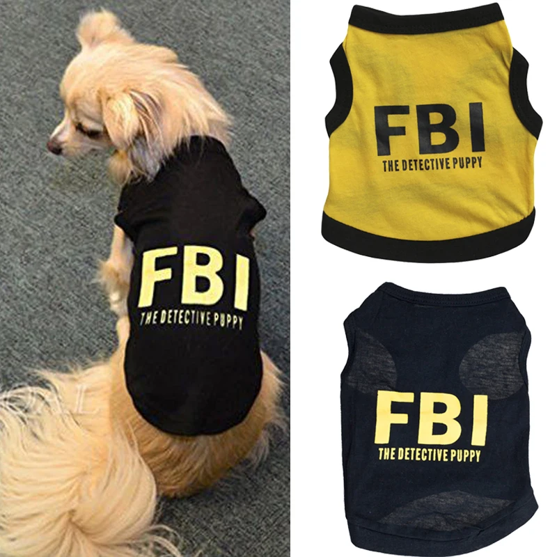 Костюмы Аксессуары для щенков без рукавов черный кот собака мягкий FBI Письмо печати эластичный жилет для домашних животных