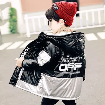 

Fashion Boys Winter Jacket Cotton-padded Warm Kids Coat Black Blue Teen Boys Hooded 6 8 10 years Winter Children Outerwear