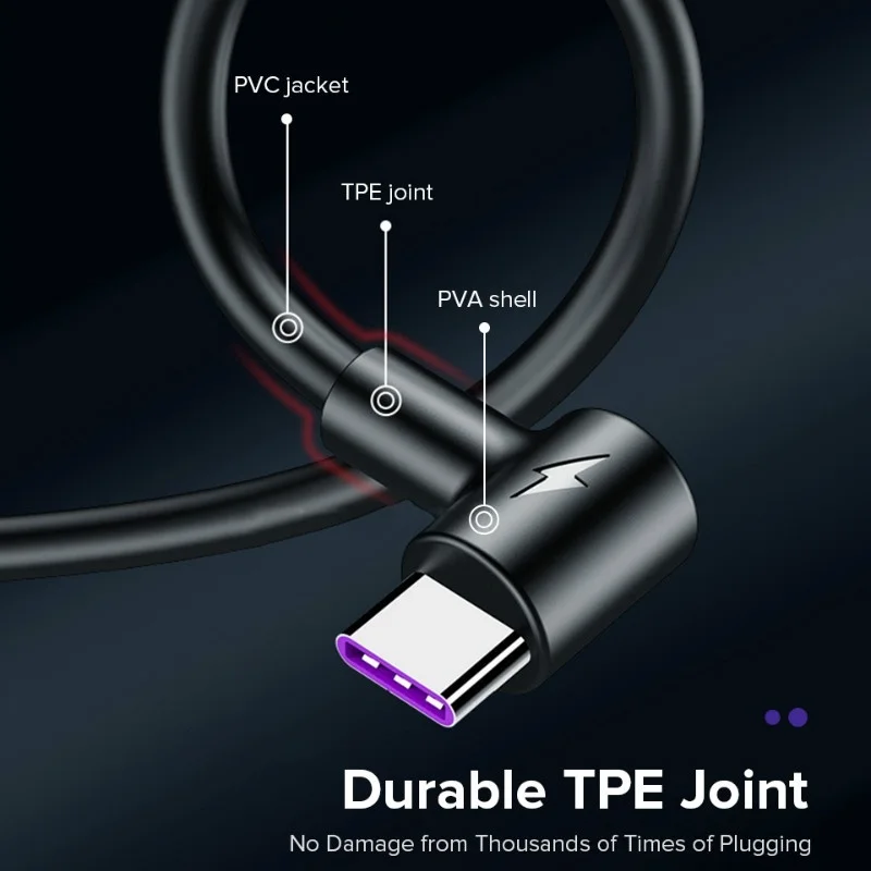 For Huawei P30 Pro 5A Supercharge Charging Cable Fast Charge Tape C Cabo Carregador For Samsung S10 Plus USB-C Chargeur Kabel