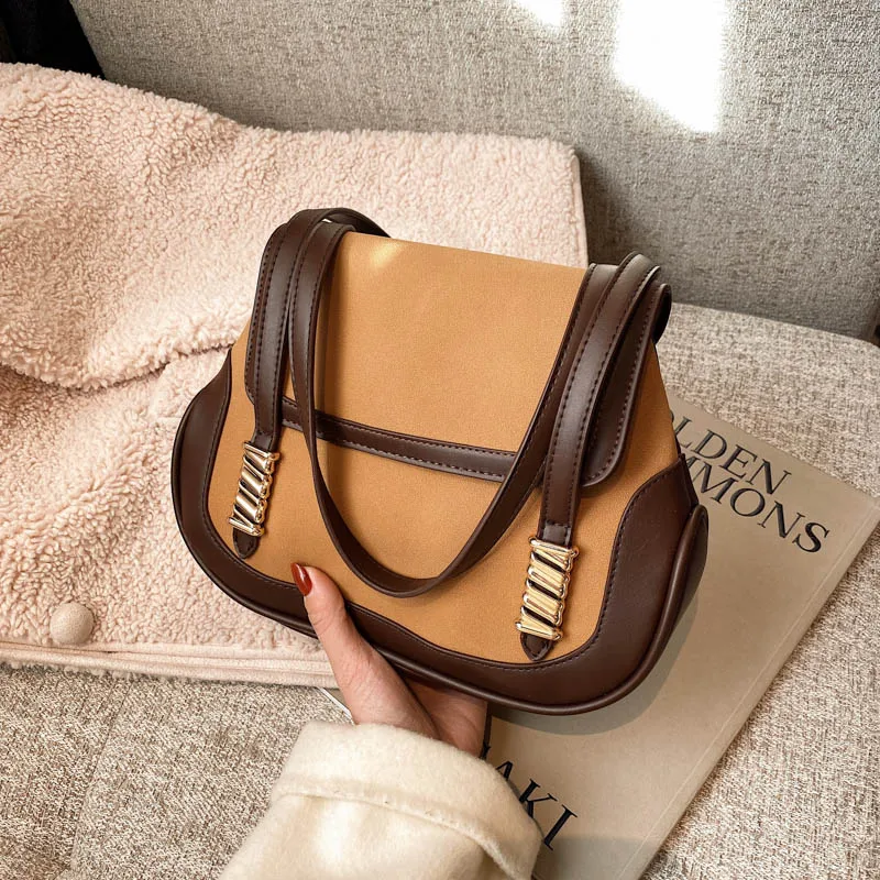 

FUNMARDI Vintage Retro Purses Handbag PU Leather Shoulder Bag Color Contrast Underarm Bag Phone Women Fashion Design Bag WLHB252
