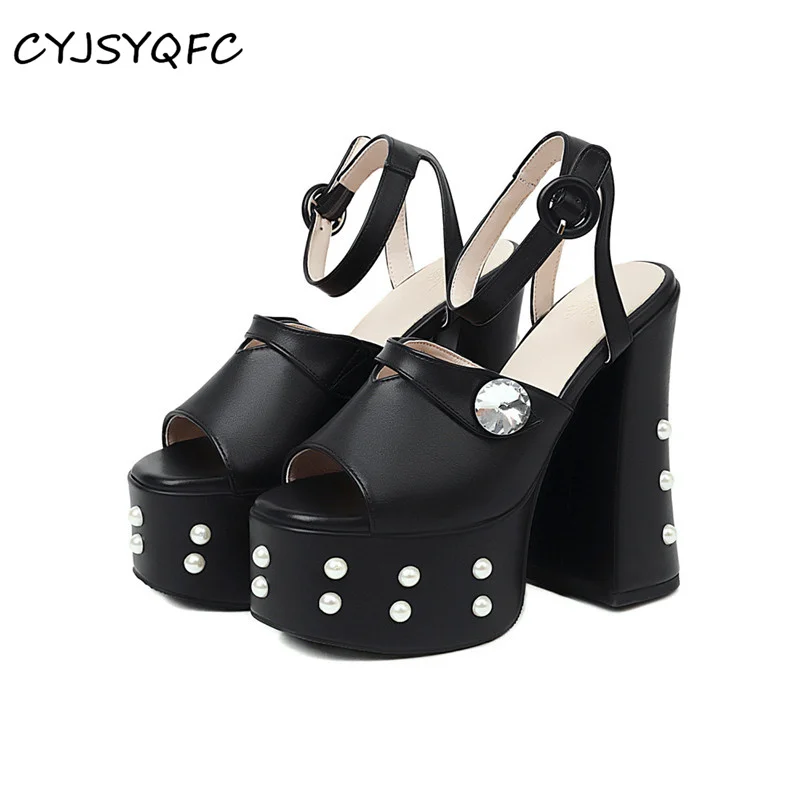 

CYJSYQFC Fashion Peal Buckle Strap Women Sandals Open Toe Thick Bottom High Platform Ladies Shoes Punk Style Big Rhinestone