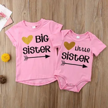

Little Big Sister Bodysuit/T-Shirts Little Sister Baby Girls Bodysuit Big Sister Girls T-shirt Tops Tee Family Matching Outfits