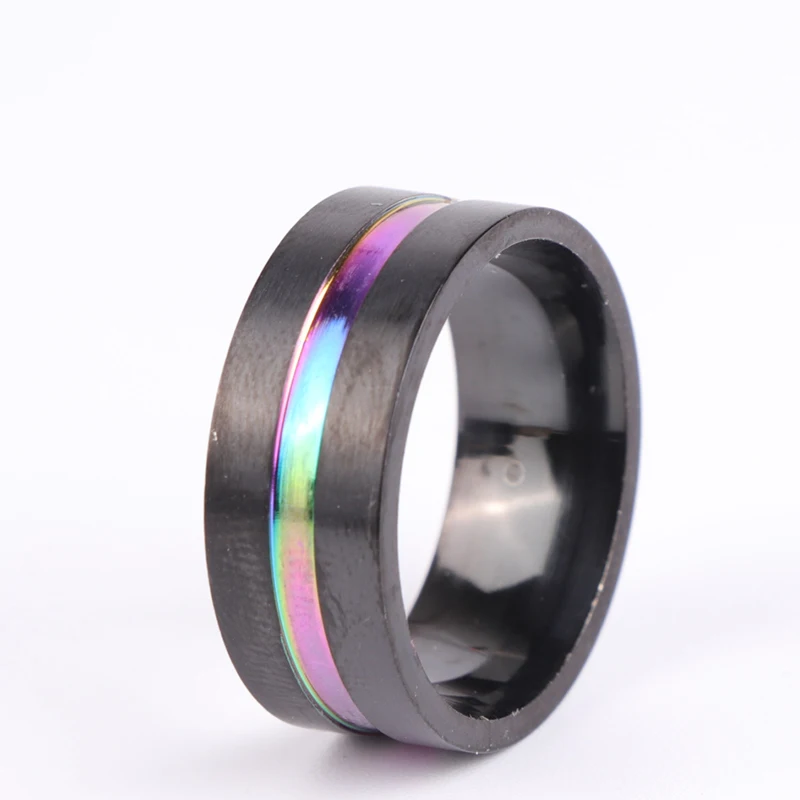 Модные мужские ювелирные изделия черное обручальное кольцо из нержавеющей стали 8 мм разноцветное Радужное кольцо Размер 6-13 для мужчин лучший подарок