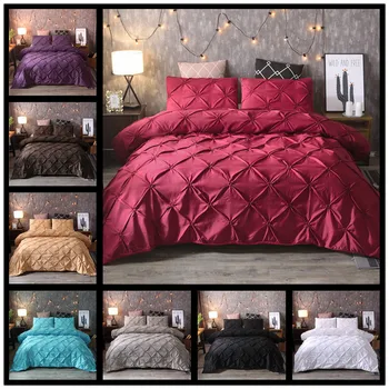 

Solid Color Luxury 3 Pcs Bedding Set Plaid King Size Double Bed Set Comforter Duvet Cover Pillowcase Hot Selling Home Textiles