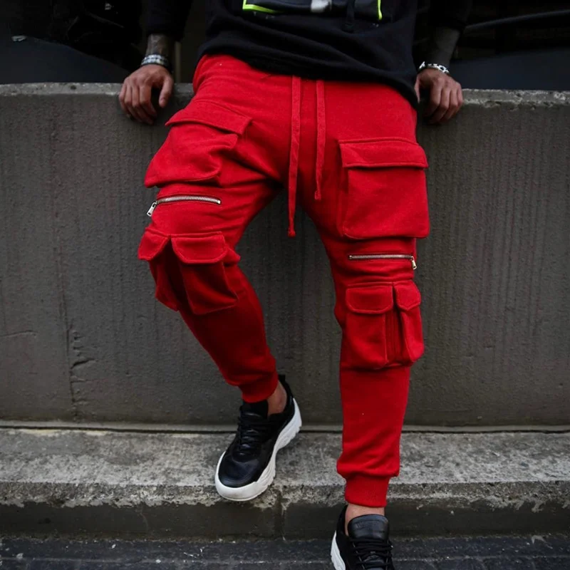 

2021 New Men's Multi-pocket Hip-hop Fitness Slim Fashion Casual Sports Trousers Streetwear Jogging Pants Men Sweatpants Men