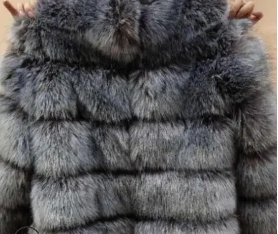 Пальто женское зимнее из искусственного меха модная повседневная теплая куртка с длинным рукавом для женщин размера плюс модная куртка из искусственного меха - Цвет: Темно-серый