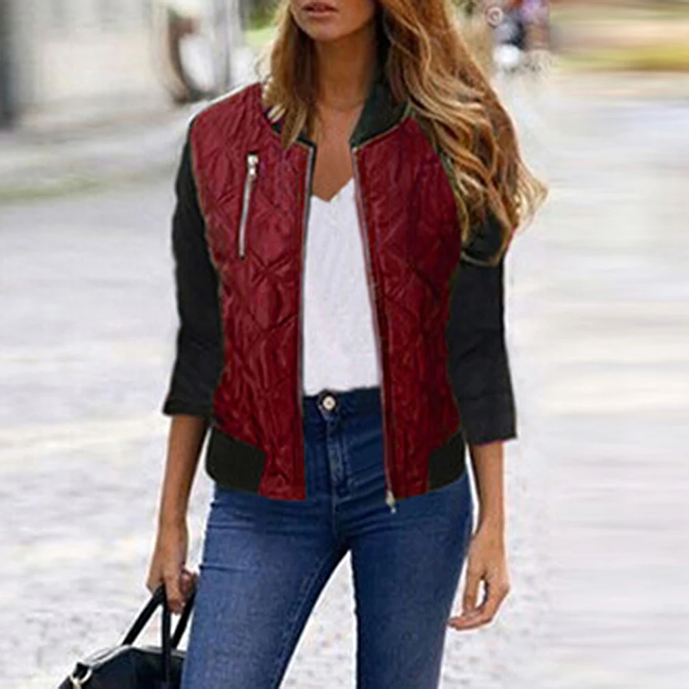 

CALOFE New Winter Parkas Wine Red Bomber Jacket Women Coat Cool Girl Basic Jacket Thick Zip Up Chaquetas Biker Outwear Fall 2019
