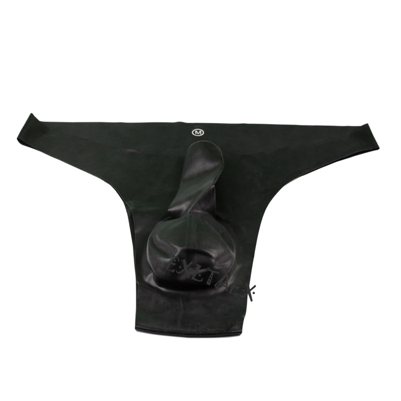 Latex Panties Male String Underwear Black Latex Rubber G-String Underwear with Cock and Ball Sheath Fetish Erotic