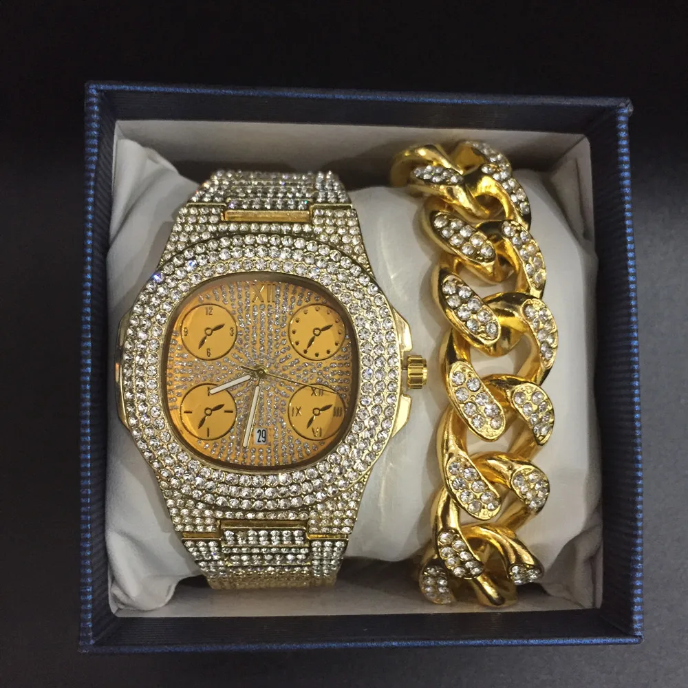 Для мужчин часы мода алмаз Автоматическая Дата кварцевые часы для мужчин золото нержавеющая сталь бизнес часы для мужчин Diamond золотые часы - Цвет: Розовый