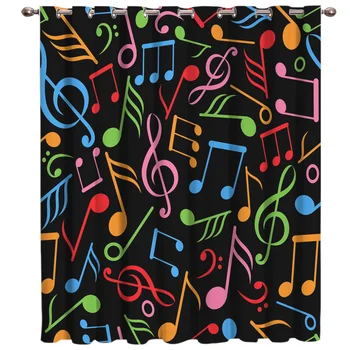 

Black Notes Room Curtains Large Window Living Room Curtains Kitchen Fabric Drapes Kids Window Curtain Panels Kids Room Curtains