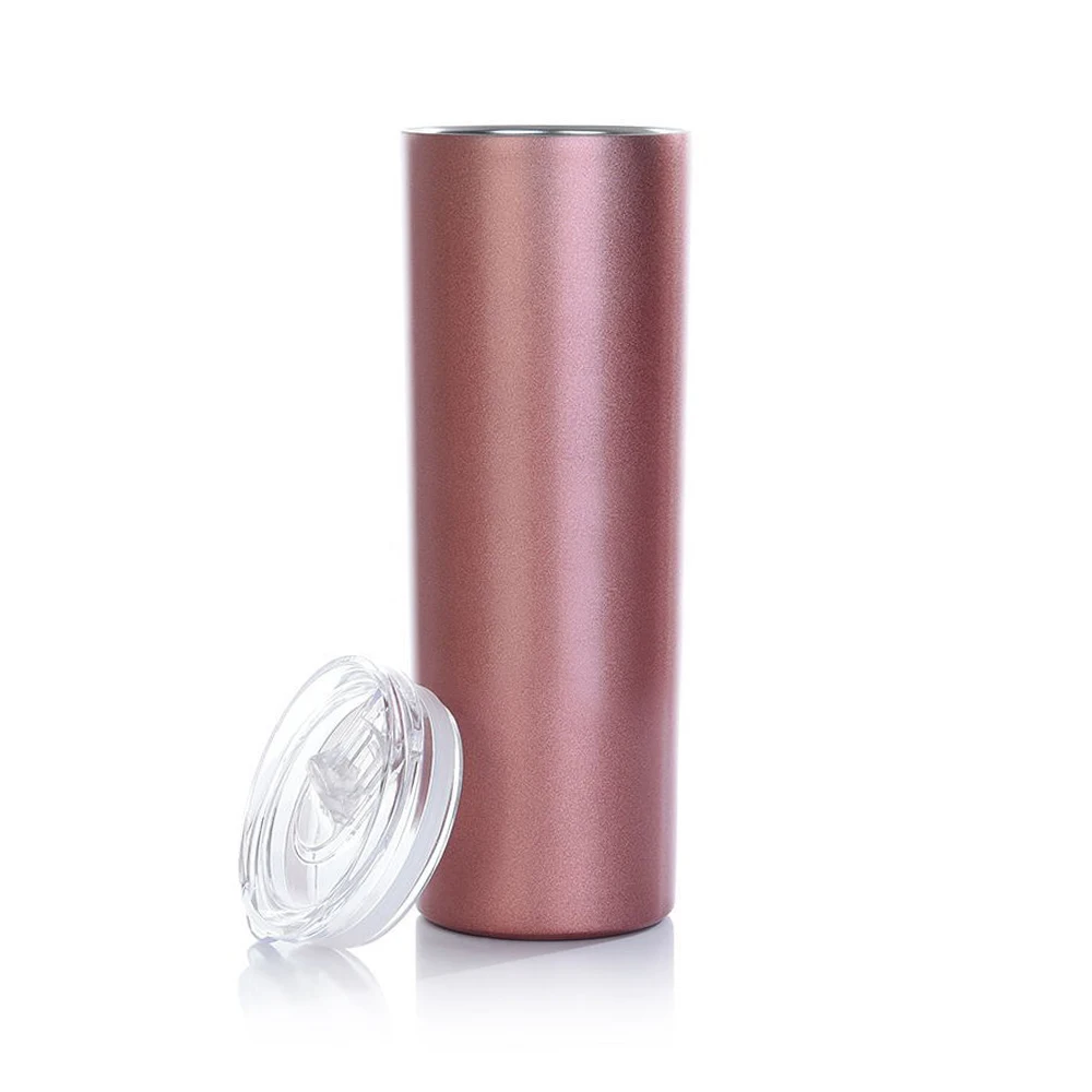 20 Oz Slim Beer Glass with Straw Lid Wine Glass Double Vacuum Wall Insulated Stainless Steel Mug Slim Thermos Bottle