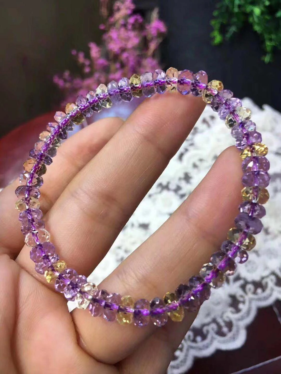 Pulsera de cuarzo Natural para mujer, de cristal de piedras preciosas de 7mm, color amarillo y morado, y brazaletes| - AliExpress