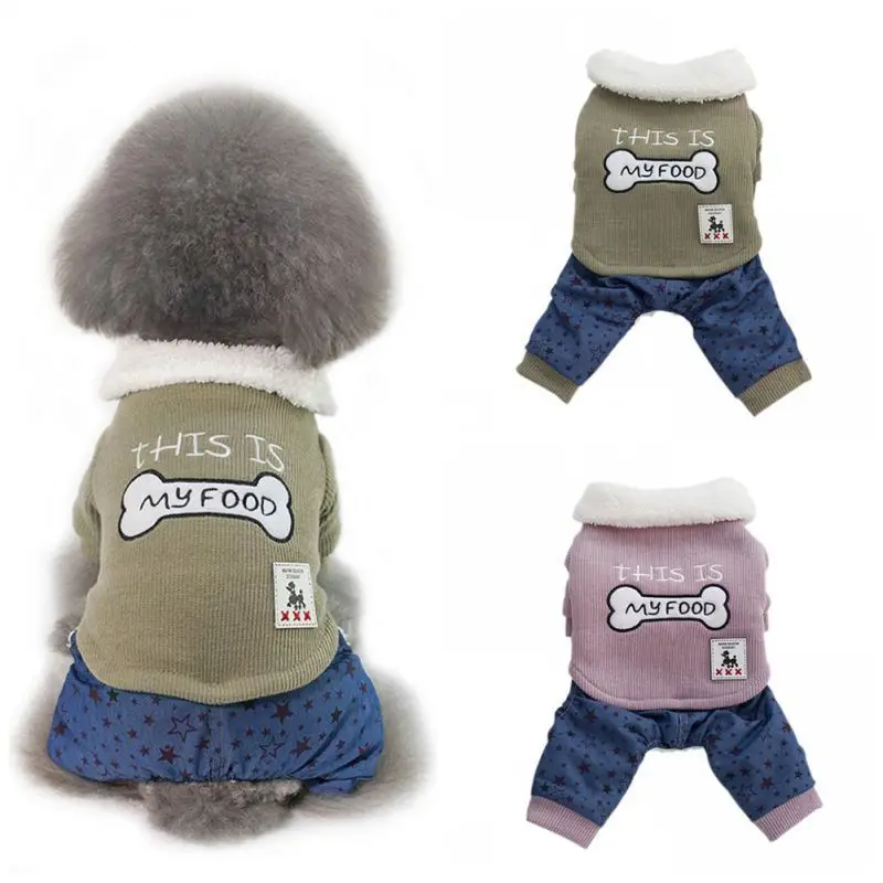 

Winter Pets Dog Jumpsuit Overalls Clothes Bone pattern Warm Puppy Dog Cats Four Leg Coat Jacket Costumes For Yorkies