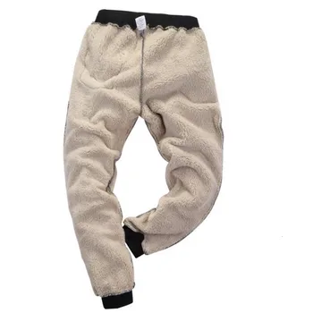 

Winter Thick Warm Men Pants Casual Cashmere Velvet Warm Thicken Male Elastic Waist Trousers Outside Fleece Joggers Sweatpants
