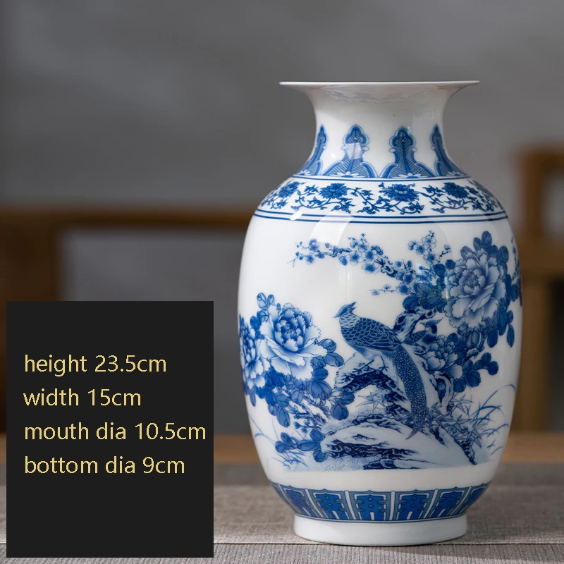Jingdezhen-도자기 신제품 중국 스타일 패밀리 장미 꽃병, 거실 베란다 TV 캐비닛 꽃꽂이 장식
