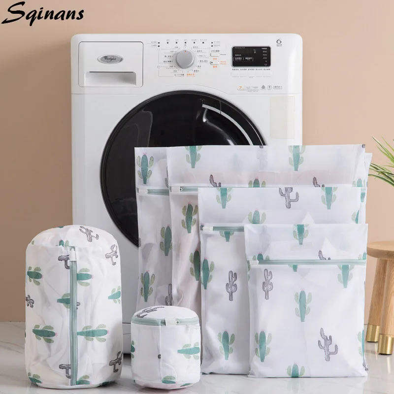 Sqinans Cactus Printing Bra Washing Bag Zippered Travel Laundry Mesh Bags For Machines | Дом и сад