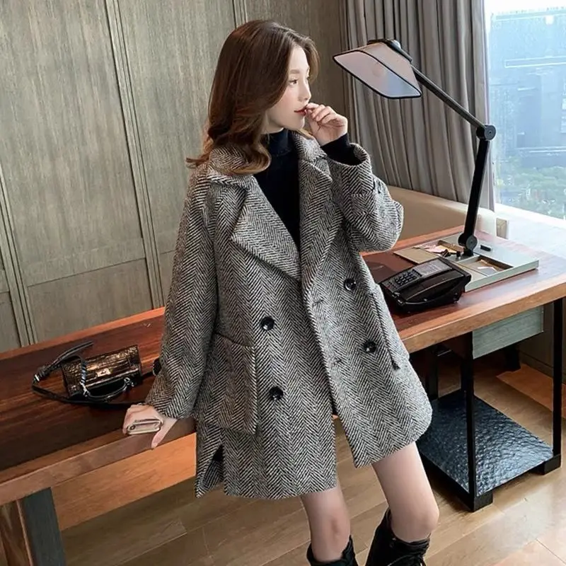 

New Women's Autumn and Winter Double-breasted Coat Fashion Retro Suit Collar Quilted Wool Coat Jacket Fall Clothes for Women