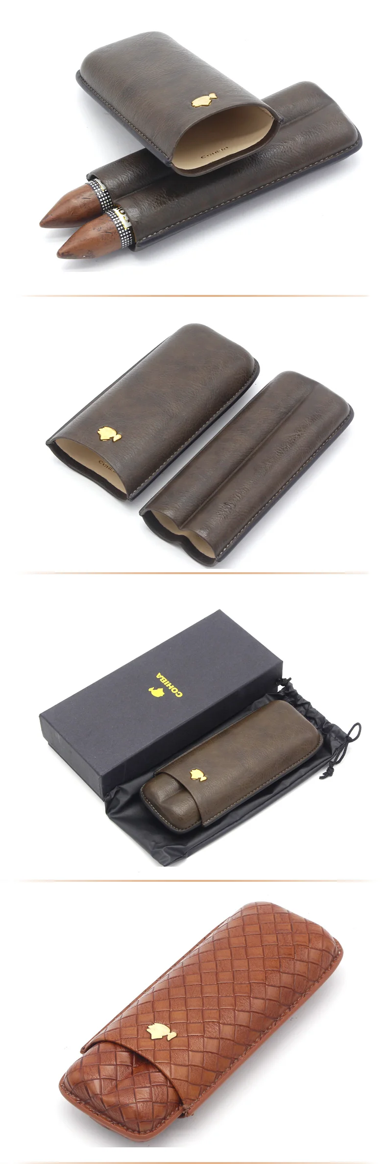 COHIBA кожаный чехол для сигар, карманный, для сигар, для путешествий, мини коробка для сигар, для улицы, аксессуары для 2 сигар, держатель, трубка