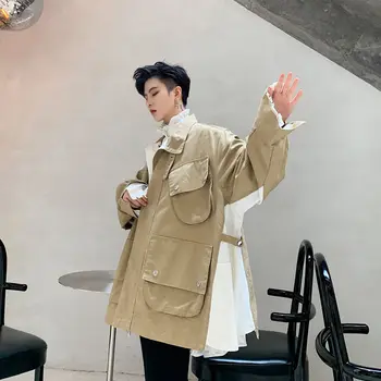 

EWQ / men's wear Niche multi-pocket work jacket loose color block patchwork personalized oversize vintage coat for male 9Y3138