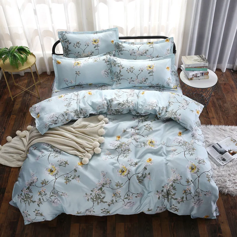 Popular Flower Home Spinning Wool 4pc Duvet Cover Bed Sheet And