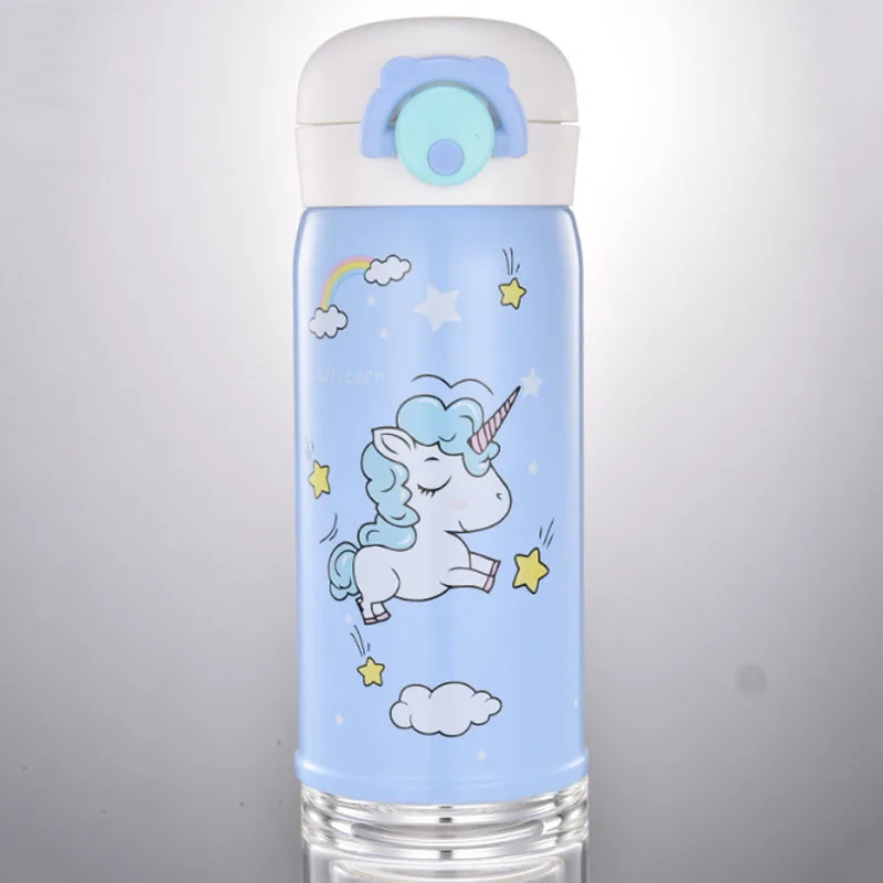 Новая детская Вакуумная бутылка с мультипликационным единорогом, двойная стенка, нержавеющая сталь, для детей, студентов, прямая прыгающая бутылка для воды, термос