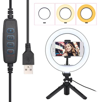 

LED Ring Light Makeup Lamps 3Gear Adjustable Light with Mirror Tripod Phone Holder for Live Stream Makeup Selfie Recording Video
