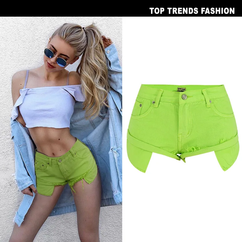 Sexy Casual Summer Green Long Pockets Jeans Shorts Women Fashion Low Waist Tassel Ripped Denim Shorts New Solid Color Hot Short (10)