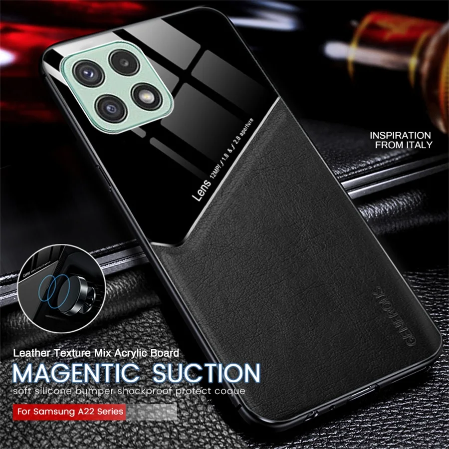 Samung A 22S Custodia In Pelle Texture Car Magnetic Holder Cover Posteriore Per Samsung Galaxy A22 4G A22S 5G 2021 Tpu Frame Protect Coque
