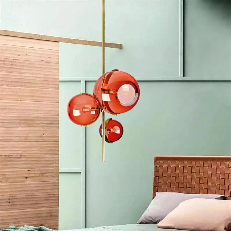 

Simple Art Red Glass Chandelier Nordic Bedroom Living Room Dining Room Bar Color Chandelier Designer Post Modern Decor Home