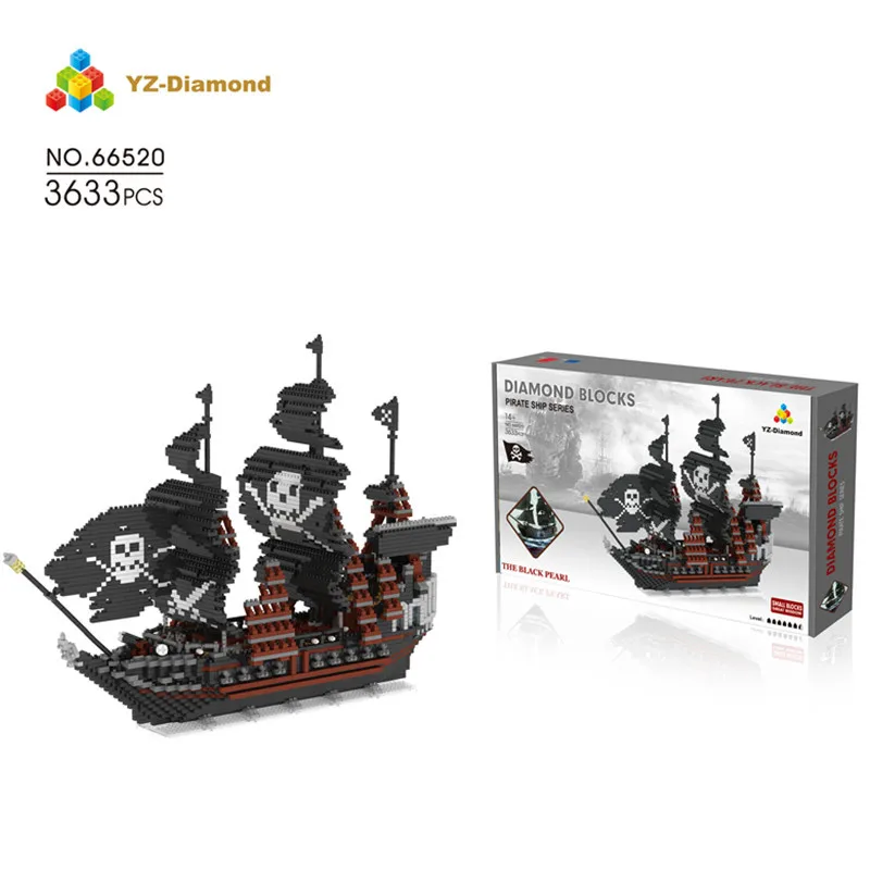 

Weili Yz66520 Black Pearl Small Particles of Diamond Assembled Building Blocks Pirate Ship Assembled Building Blocks Toy